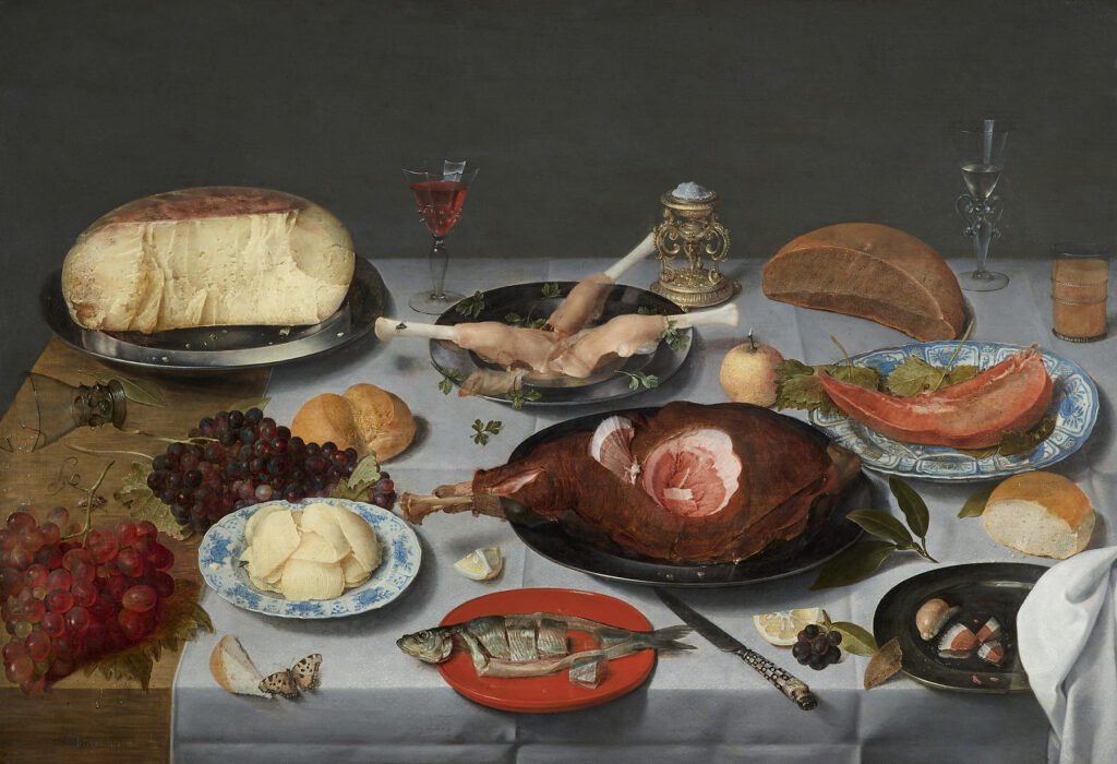 Jacob van Hulsdonck, Table laid with Cheese, Herring and Ham