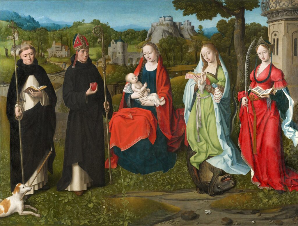 Master of the Plump-Cheeked Madonnas, Virgin and Child with saints Dominic, Augustine, Margaret and Barbara