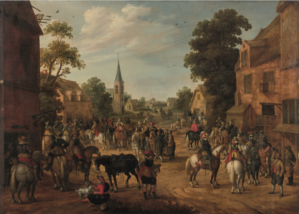 Joost Cornelisz DROOCHSLOOT, Stopover for riders in a village, 1628