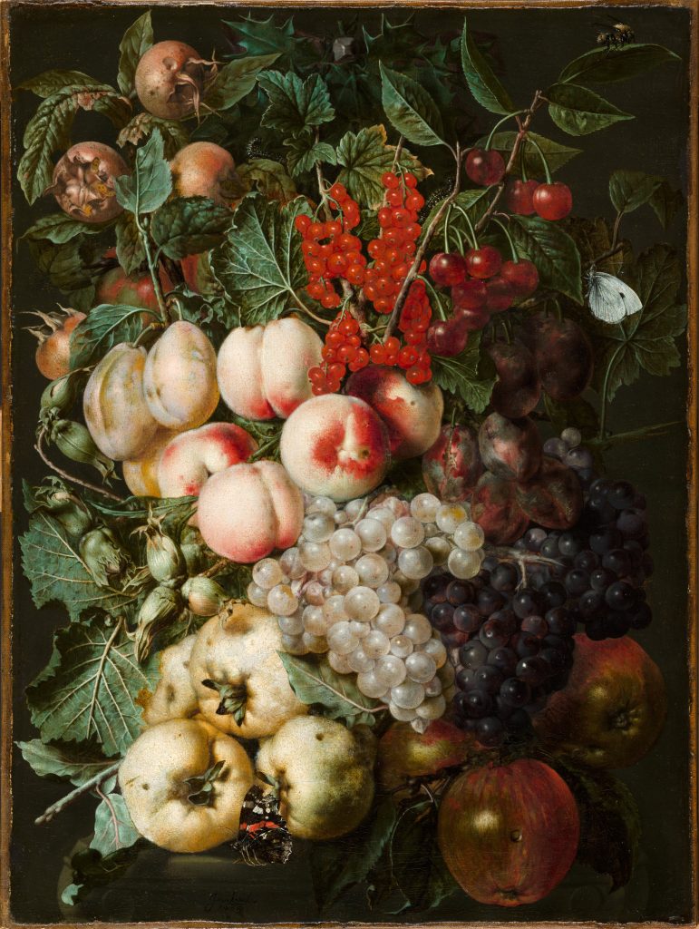 Grapes, Peaches, Hazelnuts And Redcurrants With A Brimstone Butterfly And A Bumblebee, Jan van KESSEL