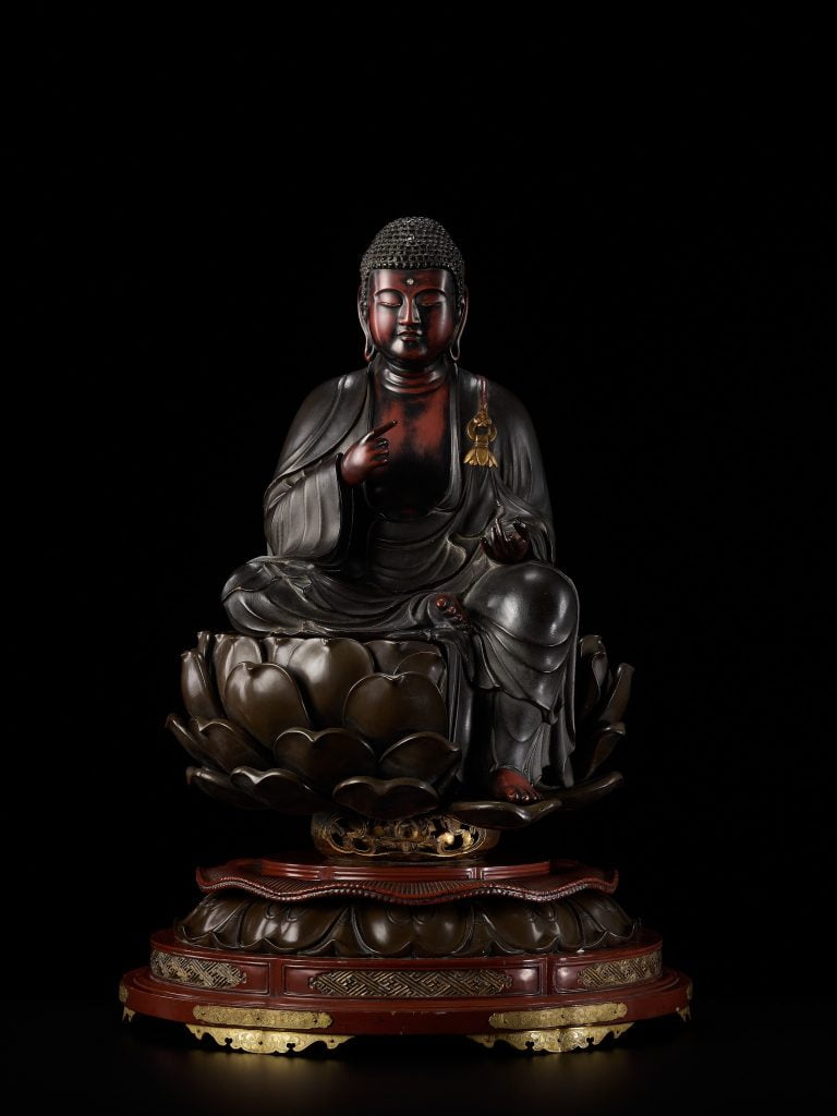 A Lacquered Amida Nyorai Wood Figure, Japanese Master