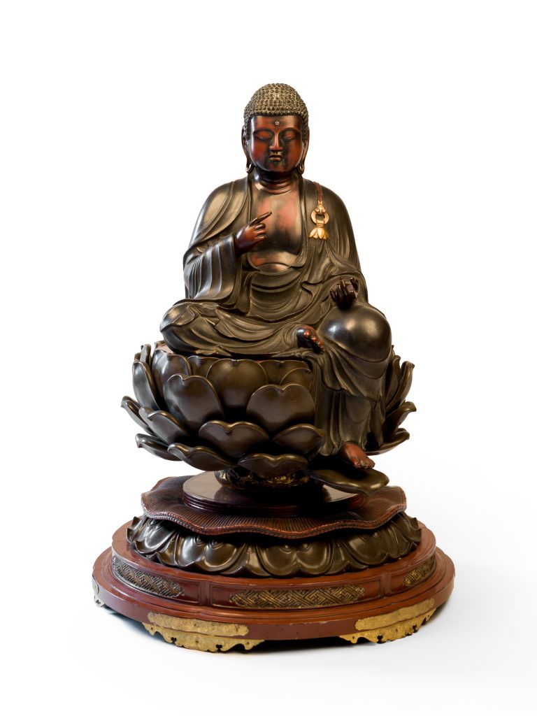 A Lacquered Amida Nyorai Wood Figure, Japanese Master